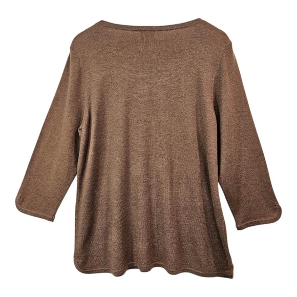 Chicos Brown Scoop Neck Sweater Top Large Chico 2 Cashmere Blend 3/4 Sleeve - Picture 2 of 7